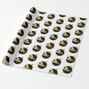 Golden dragonfly in black circle wrapping paper