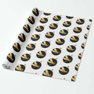 Golden dragonfly in black circle wrapping paper