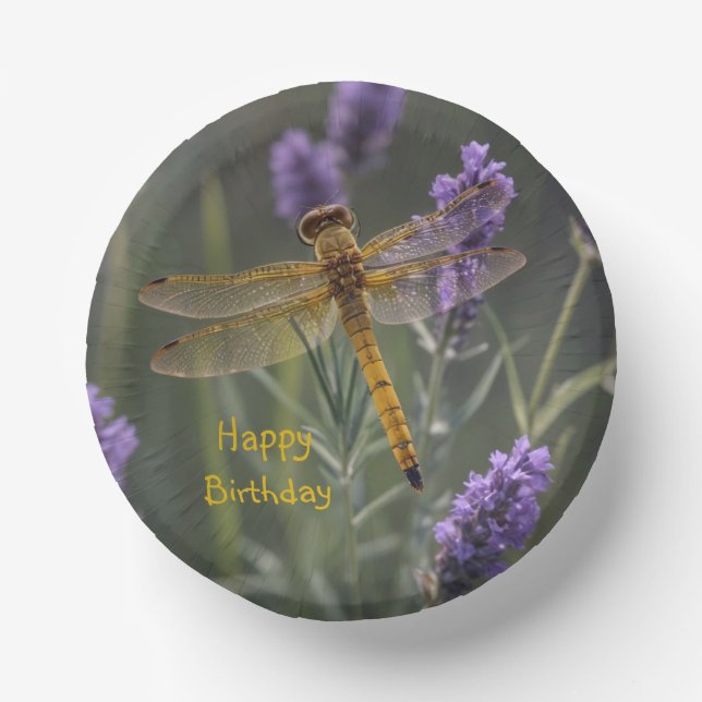Golden Dragonfly Paper Plate (Front)