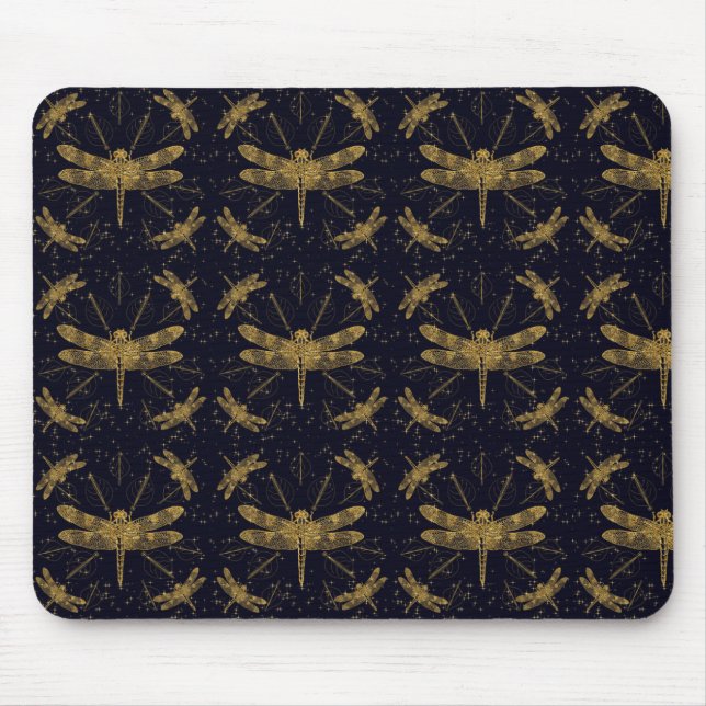 Golden dragonfly pattern - dark mouse pad (Front)