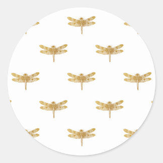 Golden Dragonfly Repeat Gold Metallic Foil Classic Round Sticker