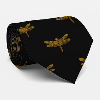 Golden Dragonfly Repeat Gold Metallic Foil Tie