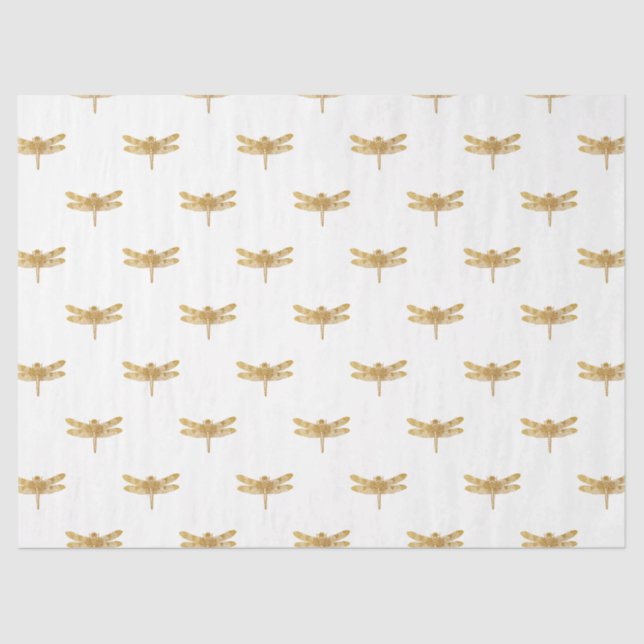 Golden Dragonfly Repeat Gold Metallic Foil Tissue Paper (Front)