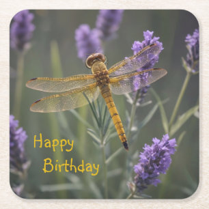 Golden Dragonfly Square Paper Coaster