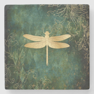 Golden Dragonfly Stone Coaster