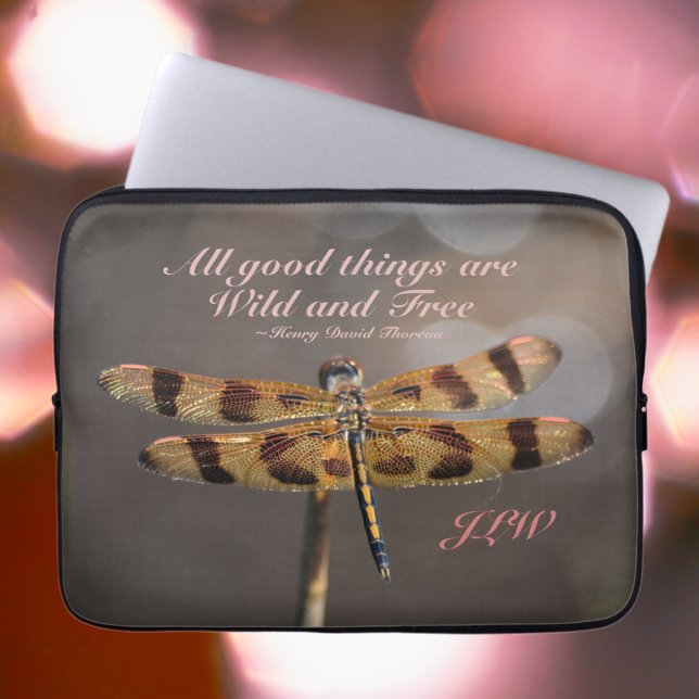 Golden Dragonfly Wild and Free Quote Laptop Sleeve (Creator Uploaded)