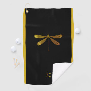 Golden Dragonfly with Custom Text Golf Towel
