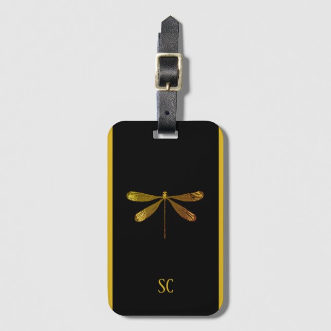 Golden Dragonfly with Custom Text Luggage Tag (Front Vertical)