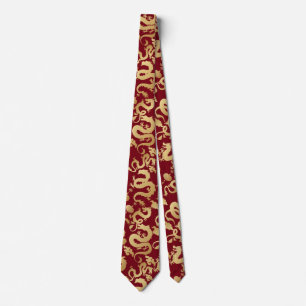 Golden Dragons Pattern D Red BG Tie