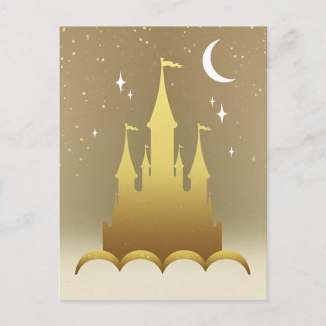 Golden Dreamy Castle In The Clouds Starry Moon Sky Postcard (Front)