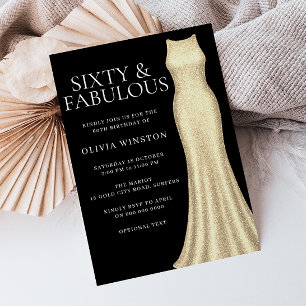 Golden Dress & Black Womans 60th Birthday Invitation
