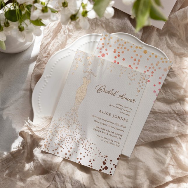 Golden Dress Bridal Shower Foil Invitation (Creator Uploaded)