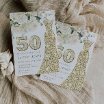 Golden Dress White Floral Roses 50th Birthday Invitation<br><div class="desc">Golden Dress White Floral Roses 50th Birthday Party Invitation

See matching collection in Niche and Nest Store</div>