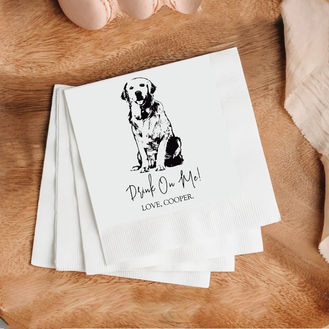 Golden Drink On Me Dog Custom Cocktail Napkin (Creator Uploaded)