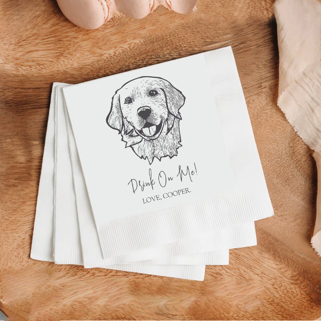 Golden Drink On Me Dog Custom Cocktail Napkin (Creator Uploaded)