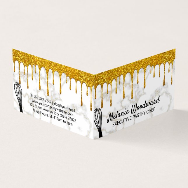 Golden Drip | Gold Marble and Whisk Business Card (Outside)