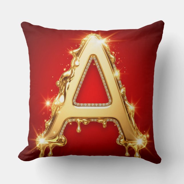 Golden Dripping Letter A Diamond Monogram Cushion (Front)
