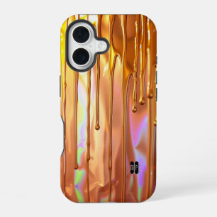 Golden Drips on Iridescent Surface iPhone 16 Case