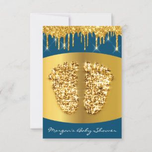 Golden Drips Royal Baby Shower Feet Girl Boy Blue Invitation