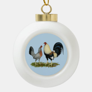 Golden Duckwing Chickens Ceramic Ball Christmas Ornament