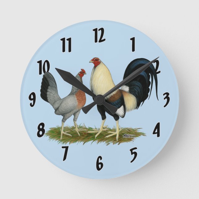 Golden Duckwing Chickens Round Clock (Front)