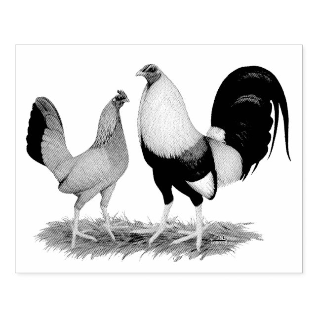 Golden Duckwing Chickens Rubber Stamp (Imprint)
