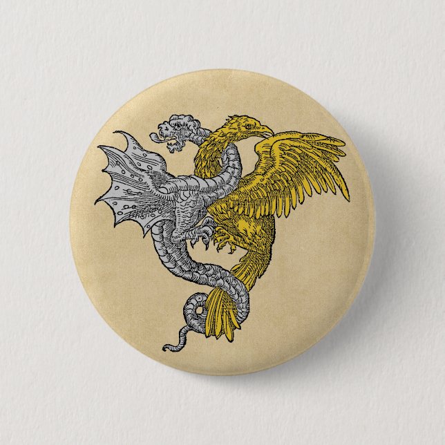 Golden Eagle and Silver Dragon 6 Cm Round Badge (Front)