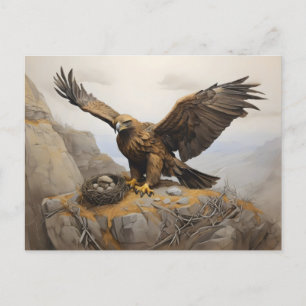 golden eagle at nest postcard