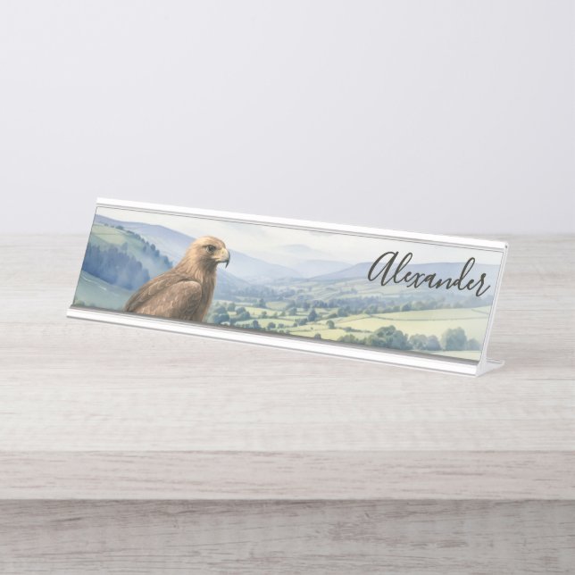 Golden Eagle Bird Wildlife Landscape Personalized Desk Name Plate (Front)