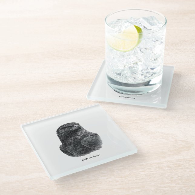 Golden Eagle Black & White Glass Coaster (Angled)