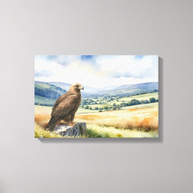 Golden Eagle Country Landscape Watercolor Style  Canvas Print (Front)