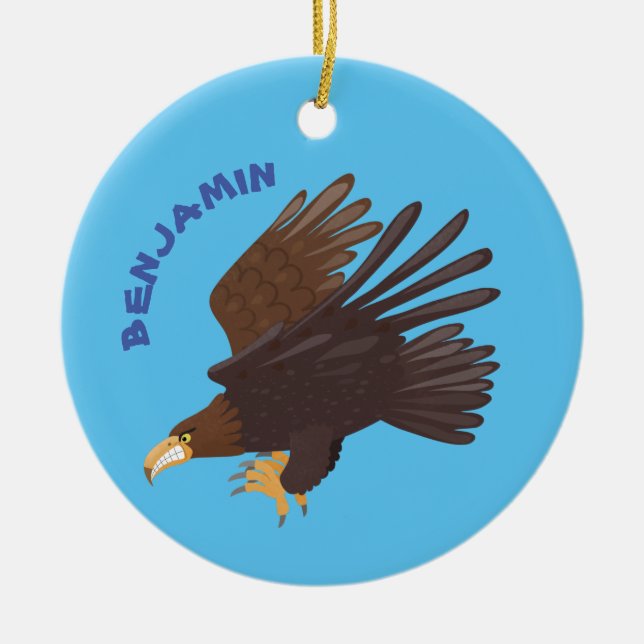 Golden eagle funny cartoon illustration ceramic tree decoration (Front)