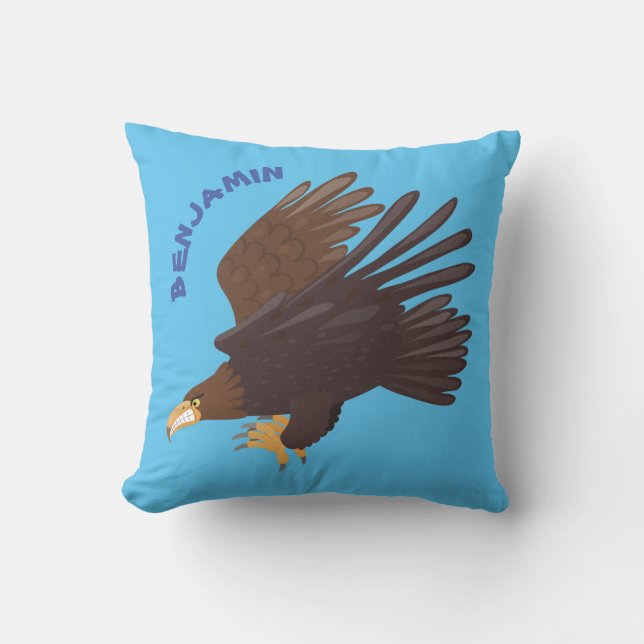 Golden eagle funny cartoon illustration cushion (Front)