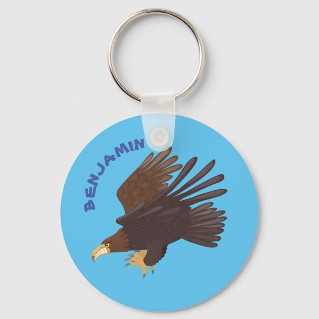 Golden eagle funny cartoon illustration key ring (Front)