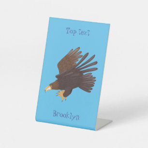 Golden eagle funny cartoon illustration pedestal sign