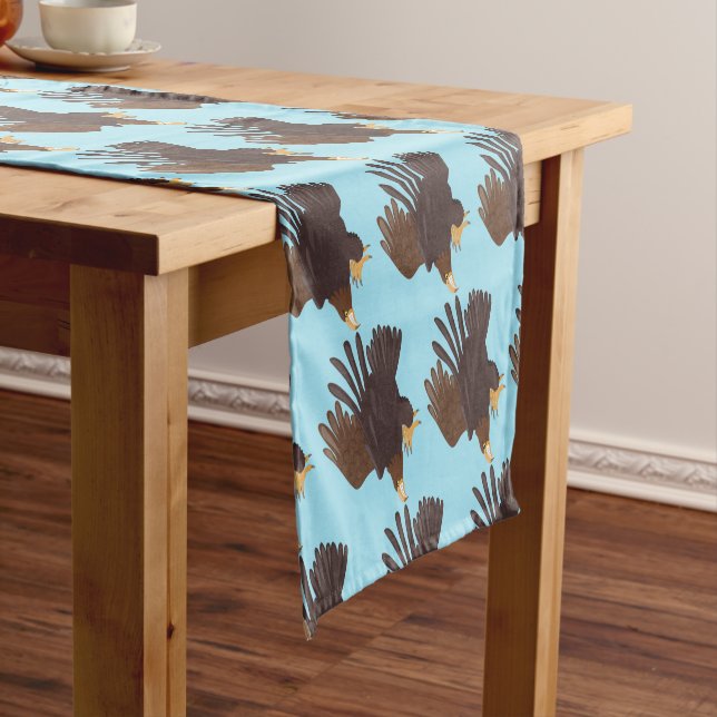 Golden eagle funny cartoon illustration short table runner (In Situ)