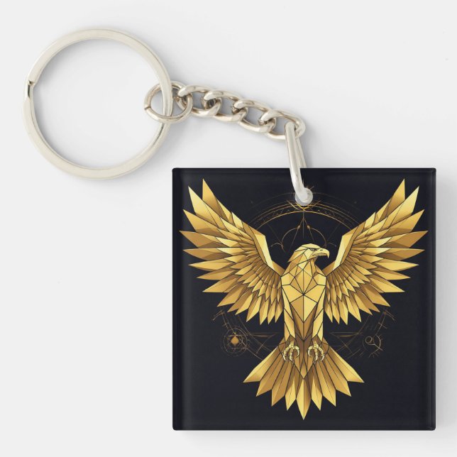 🦅 Golden Eagle Geometric Design For Bold Style 🦅 Key Ring (Front)