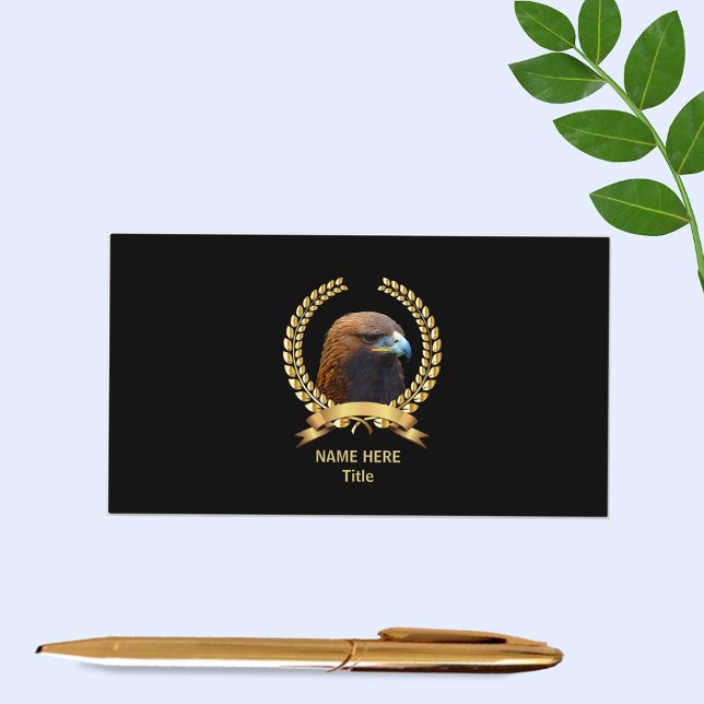 Golden Eagle & Gold Laurel Wreath on Black Business Card (Creator Uploaded)