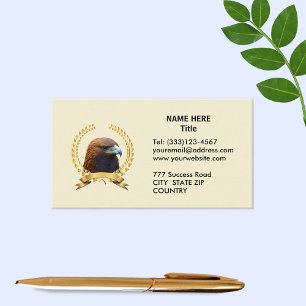 Golden Eagle & Gold Laurel Wreath on Light Beige Business Card