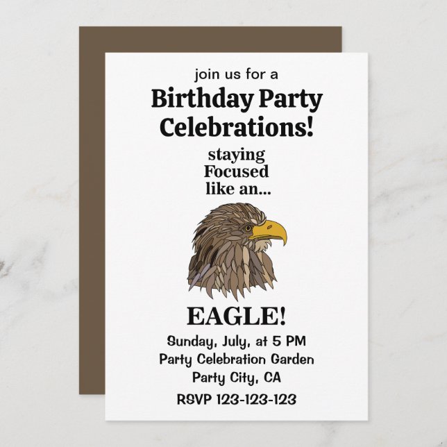 Golden Eagle Head Birthday Party Celebration Invitation (Front/Back)