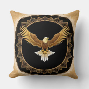 Golden Eagle on Geometric Mandala Cushion