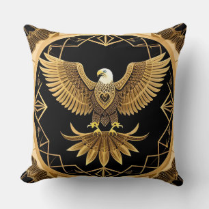 Golden Eagle on Geometric Mandala Cushion