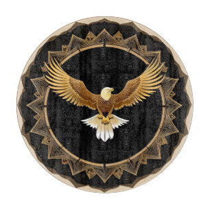 Golden Eagle on Geometric Mandala Cutting Board