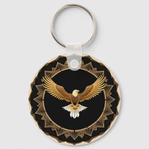 Golden Eagle on Geometric Mandala Key Ring