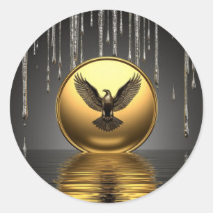 Golden Eagle Pendant Dripping Liquid Metal Classic Round Sticker