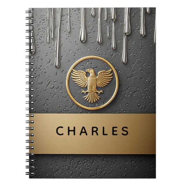 Golden Eagle Pendant Dripping Liquid Metal  Notebook (Front)