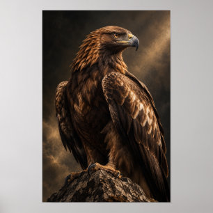 Golden Eagle Perched on Rock Dramatic Wildlife Wal Poster