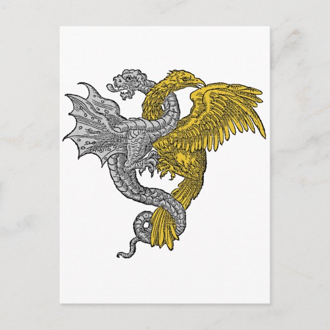 Golden Eagle & Silver Dragon Entwined Postcard (Front)