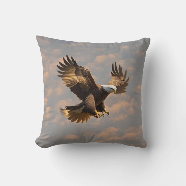 Golden Eagle Sky Throw Pillow (Front)