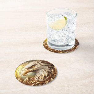 Golden Eagle symbolising strength and freedom Round Paper Coaster